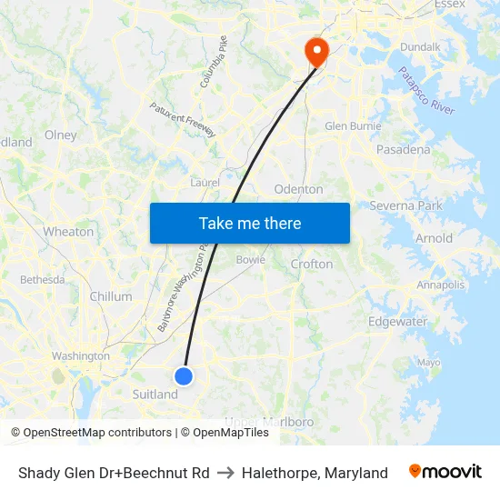 Shady Glen Dr+Beechnut Rd to Halethorpe, Maryland map