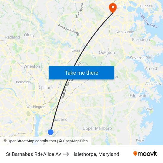 St Barnabas Rd+Alice Av to Halethorpe, Maryland map