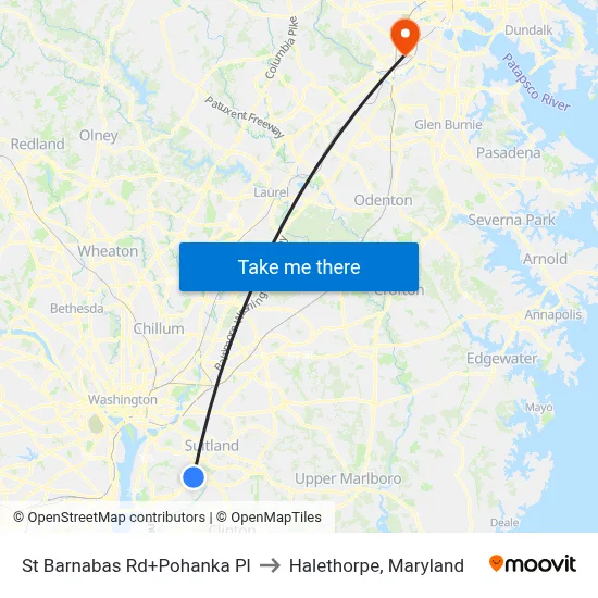 St Barnabas Rd+Pohanka Pl to Halethorpe, Maryland map