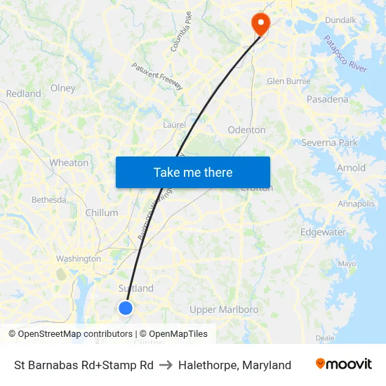 St Barnabas Rd+Stamp Rd to Halethorpe, Maryland map