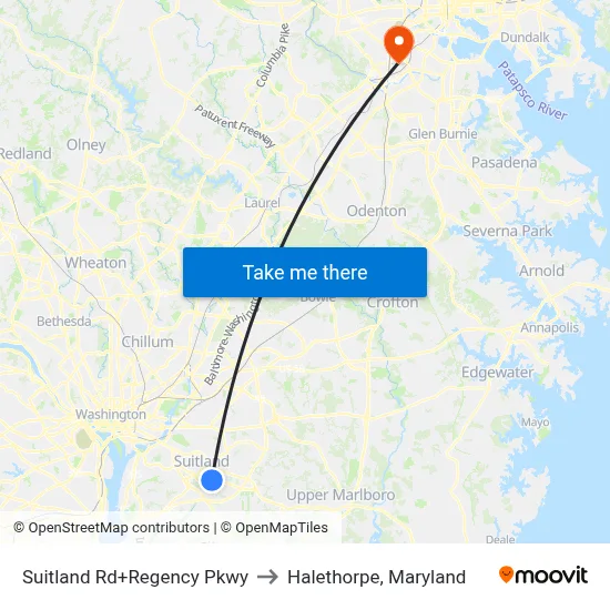 Suitland Rd+Regency Pkwy to Halethorpe, Maryland map