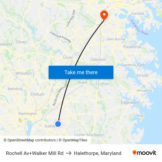 Rochell Av+Walker Mill Rd to Halethorpe, Maryland map