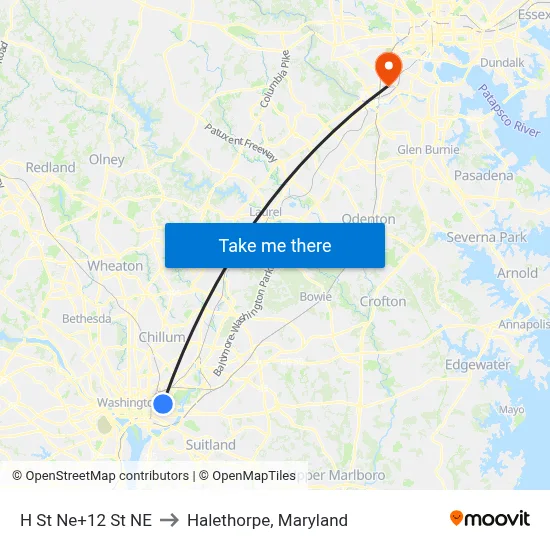H St Ne+12 St NE to Halethorpe, Maryland map