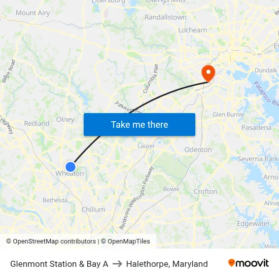 Glenmont Station & Bay A to Halethorpe, Maryland map