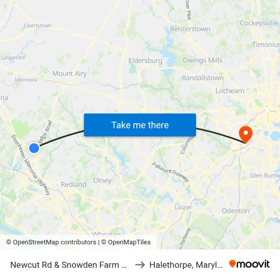 Newcut Rd & Snowden Farm Pkwy to Halethorpe, Maryland map