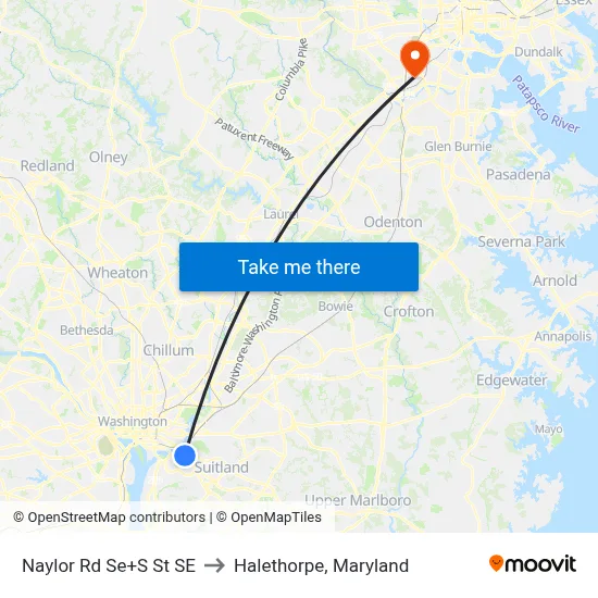 Naylor Rd Se+S St SE to Halethorpe, Maryland map