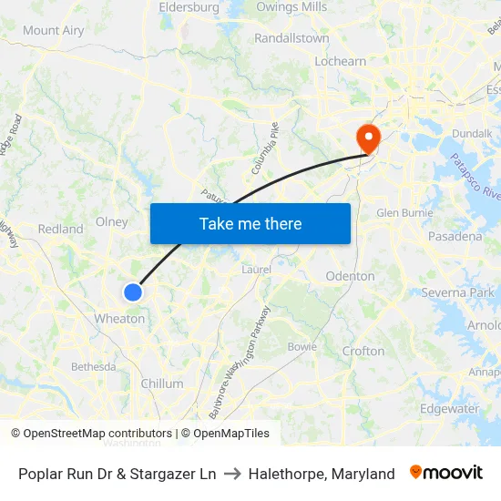 Poplar Run Dr & Stargazer Ln to Halethorpe, Maryland map