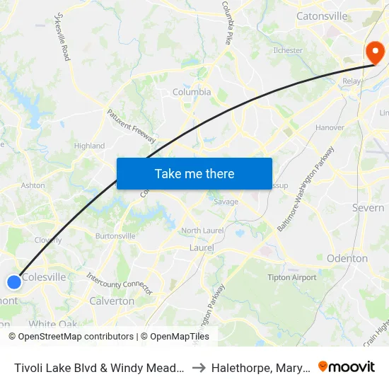 Tivoli Lake Blvd & Windy Meadow Ln to Halethorpe, Maryland map