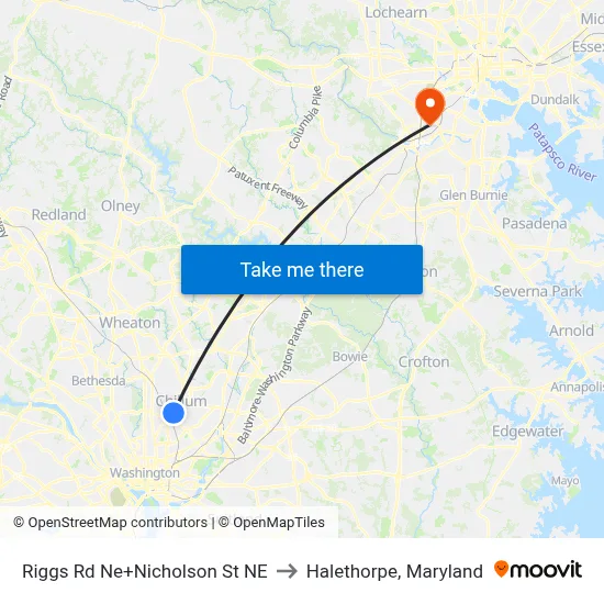 Riggs Rd Ne+Nicholson St NE to Halethorpe, Maryland map