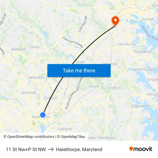 11 St Nw+P St NW to Halethorpe, Maryland map