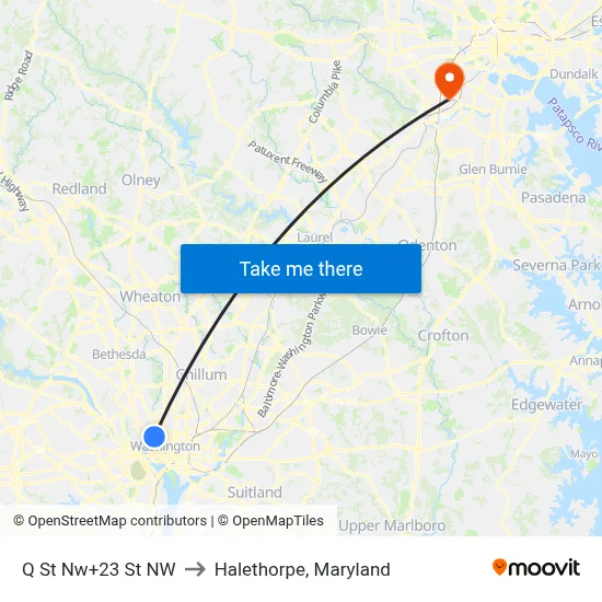 Q St Nw+23 St NW to Halethorpe, Maryland map