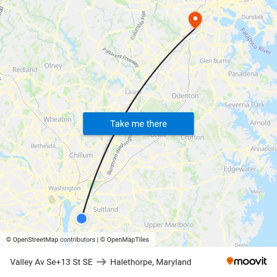 Valley Av Se+13 St SE to Halethorpe, Maryland map