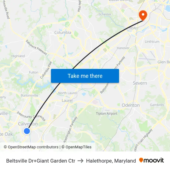 Beltsville Dr+Giant Garden Ctr to Halethorpe, Maryland map