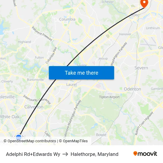 Adelphi Rd+Edwards Wy to Halethorpe, Maryland map