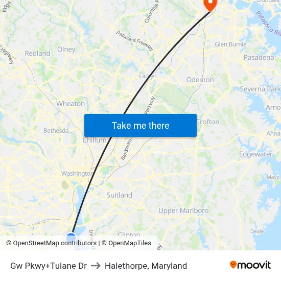 Gw Pkwy+Tulane Dr to Halethorpe, Maryland map