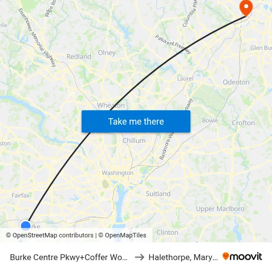 Burke Centre Pkwy+Coffer Woods Rd to Halethorpe, Maryland map