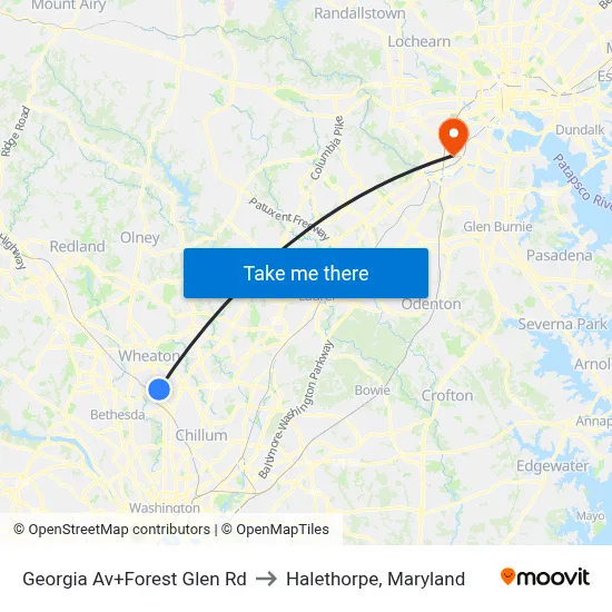 Georgia Av+Forest Glen Rd to Halethorpe, Maryland map