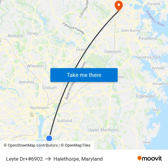 Leyte Dr+#6902 to Halethorpe, Maryland map