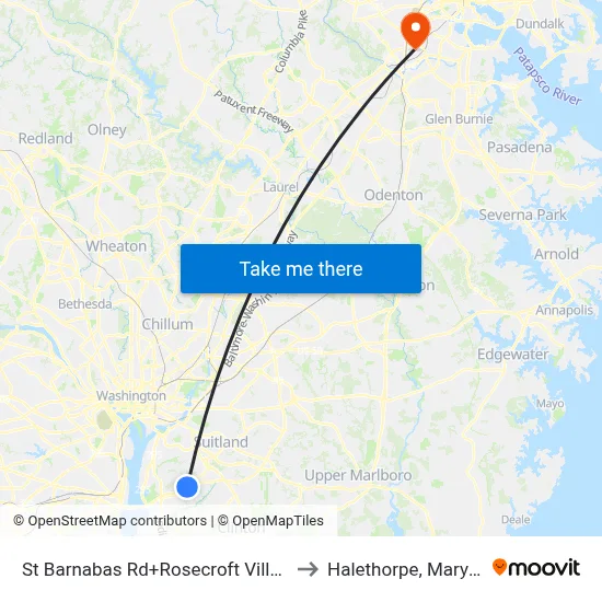 St Barnabas Rd+Rosecroft Village Dr to Halethorpe, Maryland map