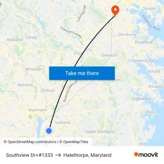 Southview Dr+#1333 to Halethorpe, Maryland map