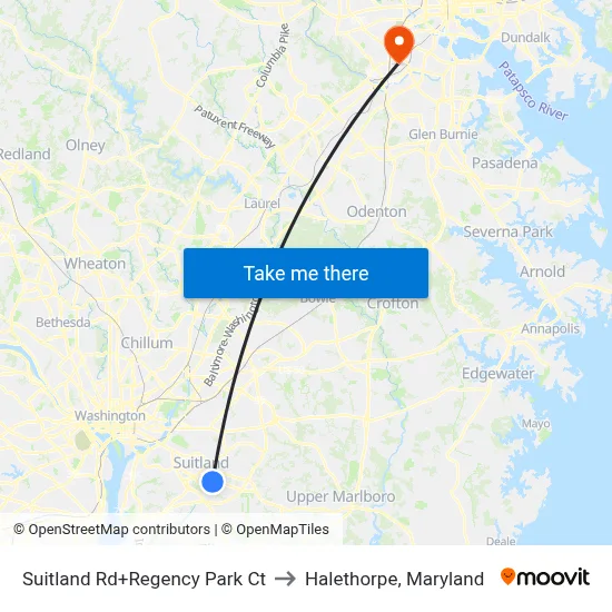 Suitland Rd+Regency Park Ct to Halethorpe, Maryland map