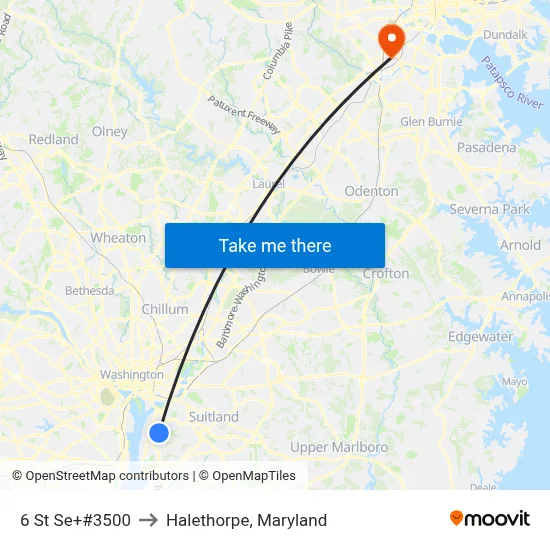 6 St Se+#3500 to Halethorpe, Maryland map
