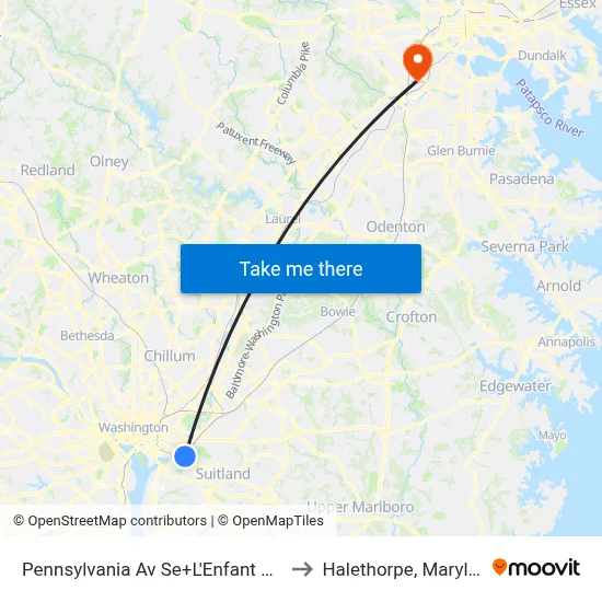 Pennsylvania Av Se+L'Enfant Sq SE to Halethorpe, Maryland map
