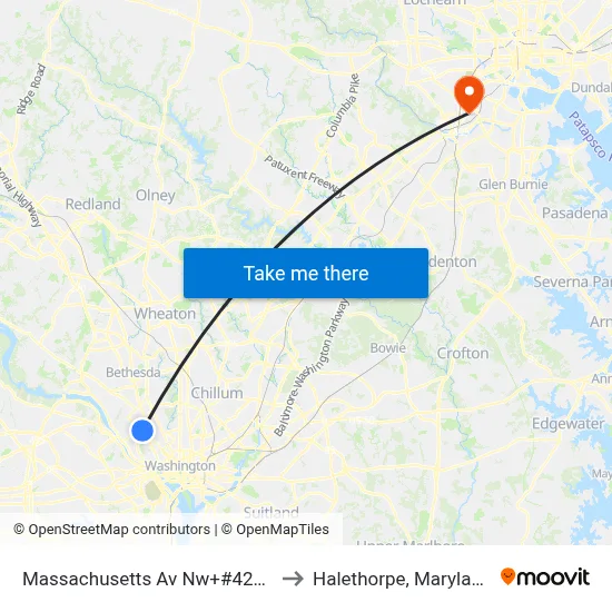 Massachusetts Av Nw+#4201 to Halethorpe, Maryland map