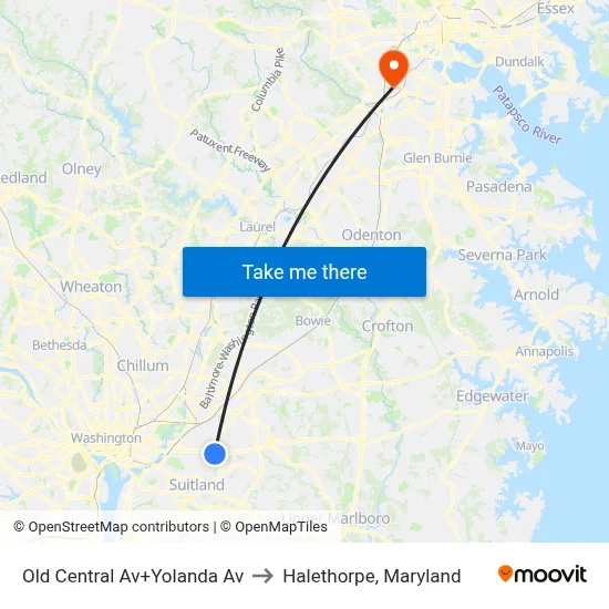 Old Central Av+Yolanda Av to Halethorpe, Maryland map