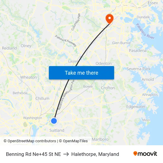 Benning Rd Ne+45 St NE to Halethorpe, Maryland map