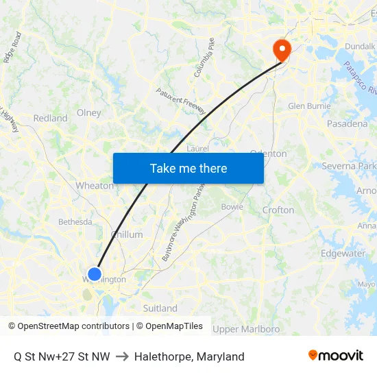Q St Nw+27 St NW to Halethorpe, Maryland map
