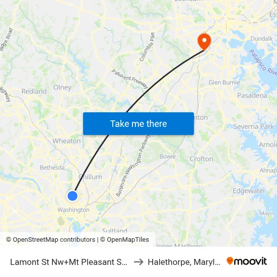 Lamont St Nw+Mt Pleasant St NW to Halethorpe, Maryland map