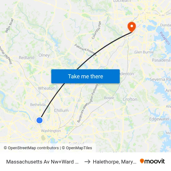 Massachusetts Av Nw+Ward Cir NW to Halethorpe, Maryland map