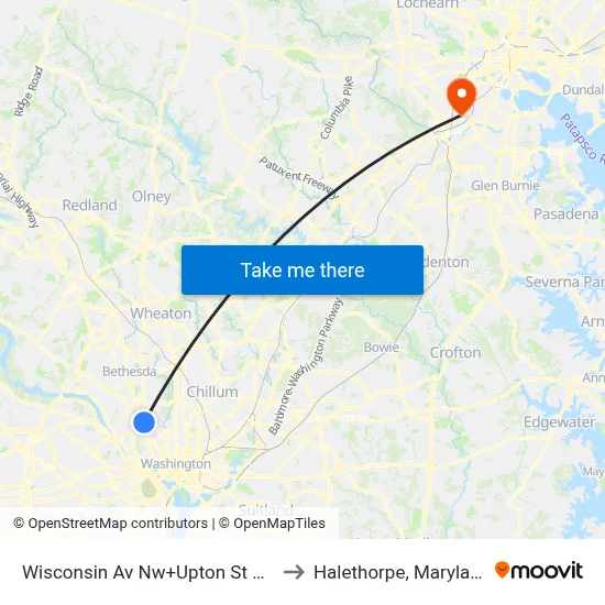 Wisconsin Av Nw+Upton St NW to Halethorpe, Maryland map