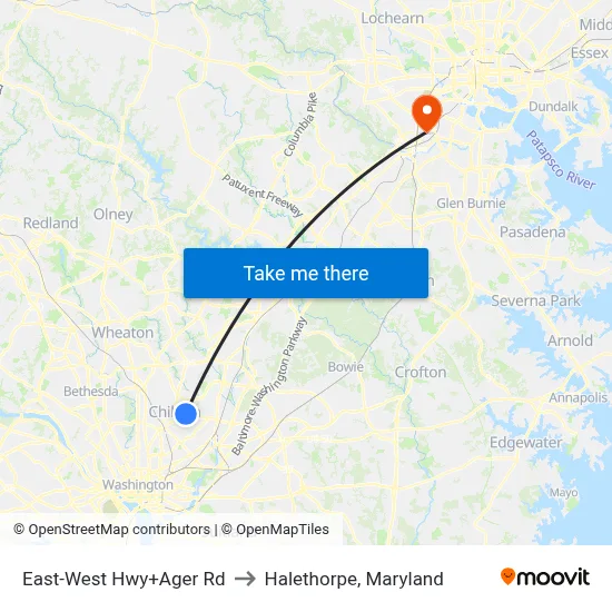 East-West Hwy+Ager Rd to Halethorpe, Maryland map