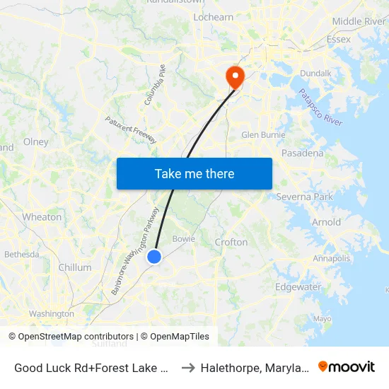 Good Luck Rd+Forest Lake Apt to Halethorpe, Maryland map