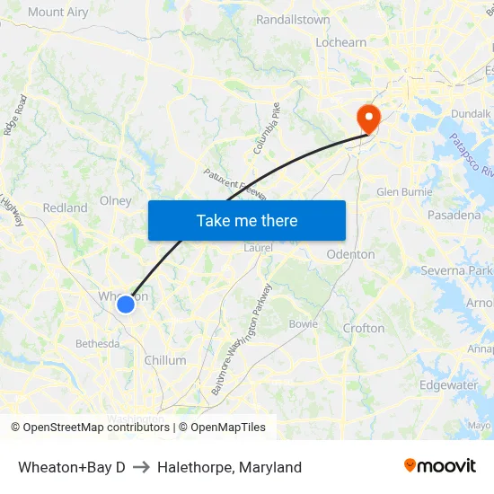 Wheaton+Bay D to Halethorpe, Maryland map