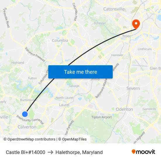 Castle Bl+#14000 to Halethorpe, Maryland map