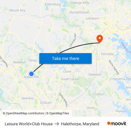 Leisure World+Club House to Halethorpe, Maryland map