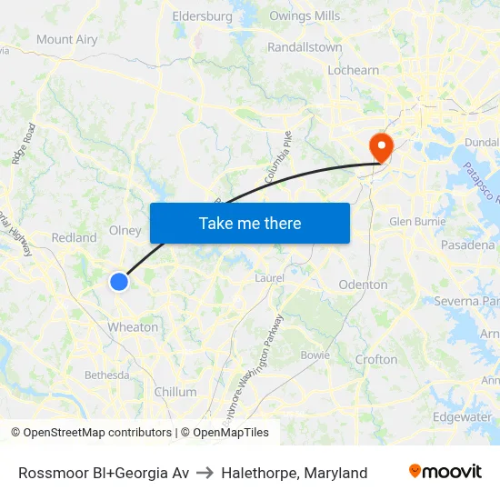 Rossmoor Bl+Georgia Av to Halethorpe, Maryland map