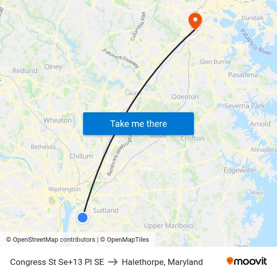 Congress St Se+13 Pl SE to Halethorpe, Maryland map