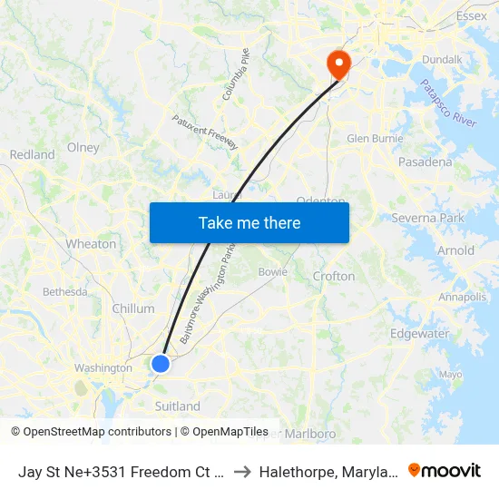 Jay St Ne+3531 Freedom Ct NE to Halethorpe, Maryland map