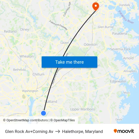 Glen Rock Av+Corning Av to Halethorpe, Maryland map