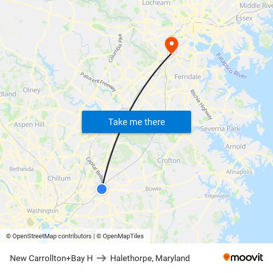 New Carrollton+Bay H to Halethorpe, Maryland map