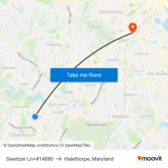Sweitzer Ln+#14880 to Halethorpe, Maryland map