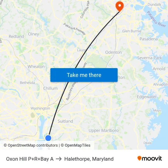 Oxon Hill P+R+Bay A to Halethorpe, Maryland map
