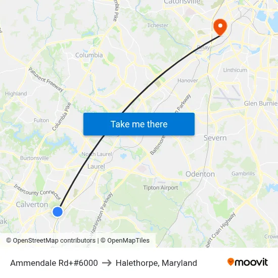 Ammendale Rd+#6000 to Halethorpe, Maryland map