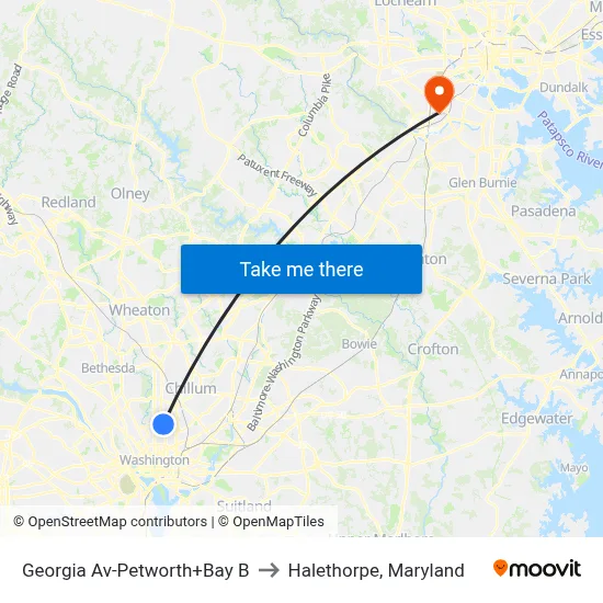 Georgia Av-Petworth+Bay B to Halethorpe, Maryland map