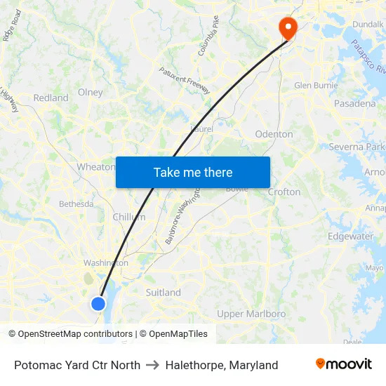 Potomac Yard Ctr North to Halethorpe, Maryland map