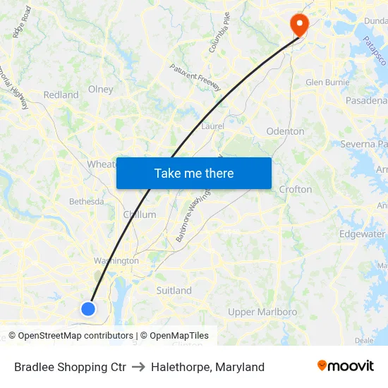 Bradlee Shopping Ctr to Halethorpe, Maryland map